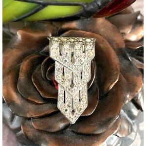 Vintage Art Deco Dress Clip, in Silver, Stamped